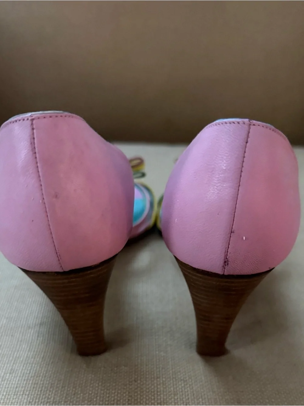 Vintage Lilly Pulitzer Pink Open-Toe Heels with Multicolor Bow Made in Italy